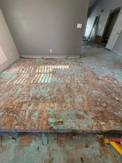 A photo of a water damaged subfloor