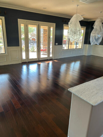 Photo of a completed living room area after water damage
