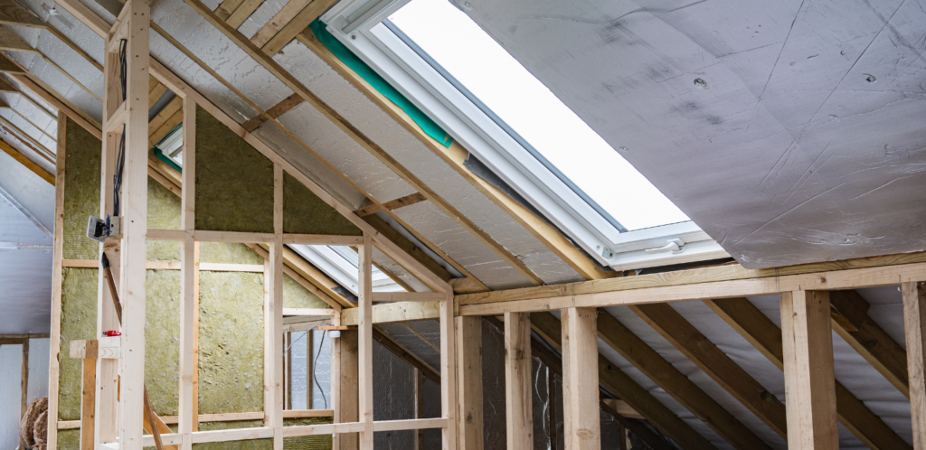 A photo of a ceiling insulation project underway
