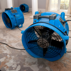 Photo of air movers being used on a job site.